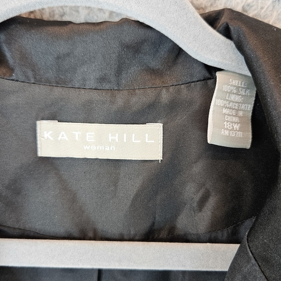 Kate Hill Women Jacket Sz 28W Black Silk Evening Glam Open Front Lightweight - Picture 5 of 12